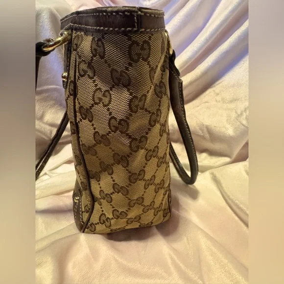 Gucci Tote GG Supreme Canvas Tote Vintage Small Monogram Brown Leather Trim COA - Picture 4 of 11